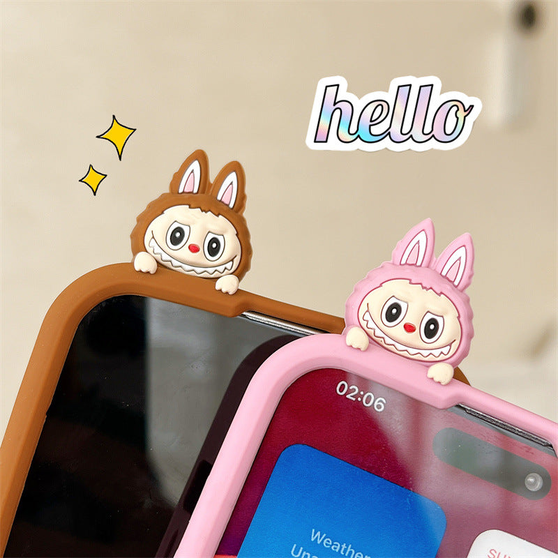 Cute Cartoon Labubu 3d Silicon Case | Brown Pink - iPhone Case